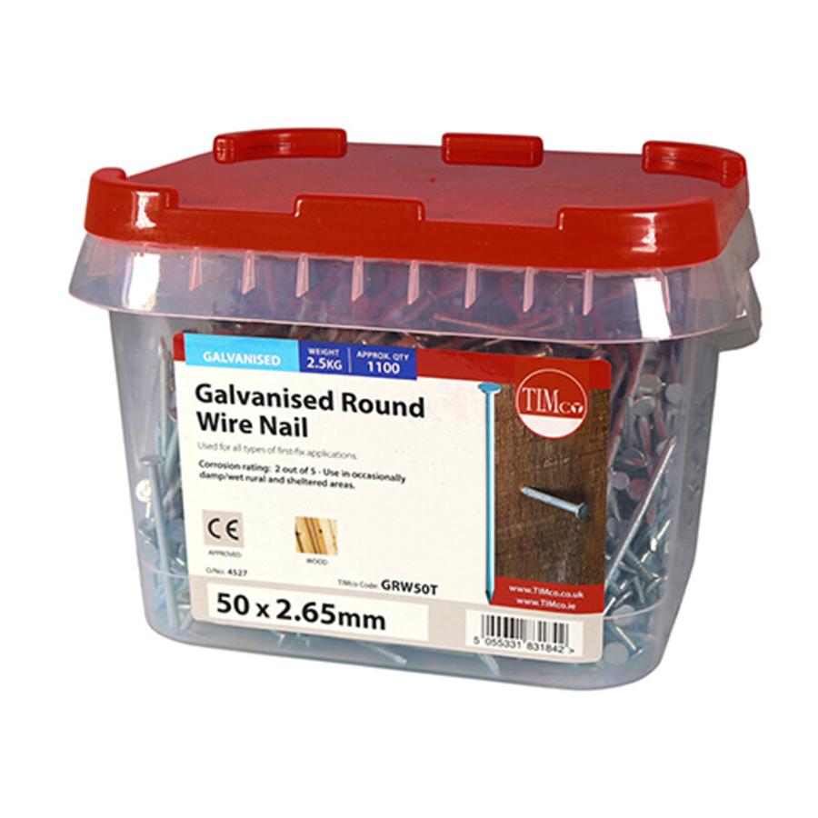 Picture of Timco Galvanised Round Wire Nails 50mm 2.5kg Tub