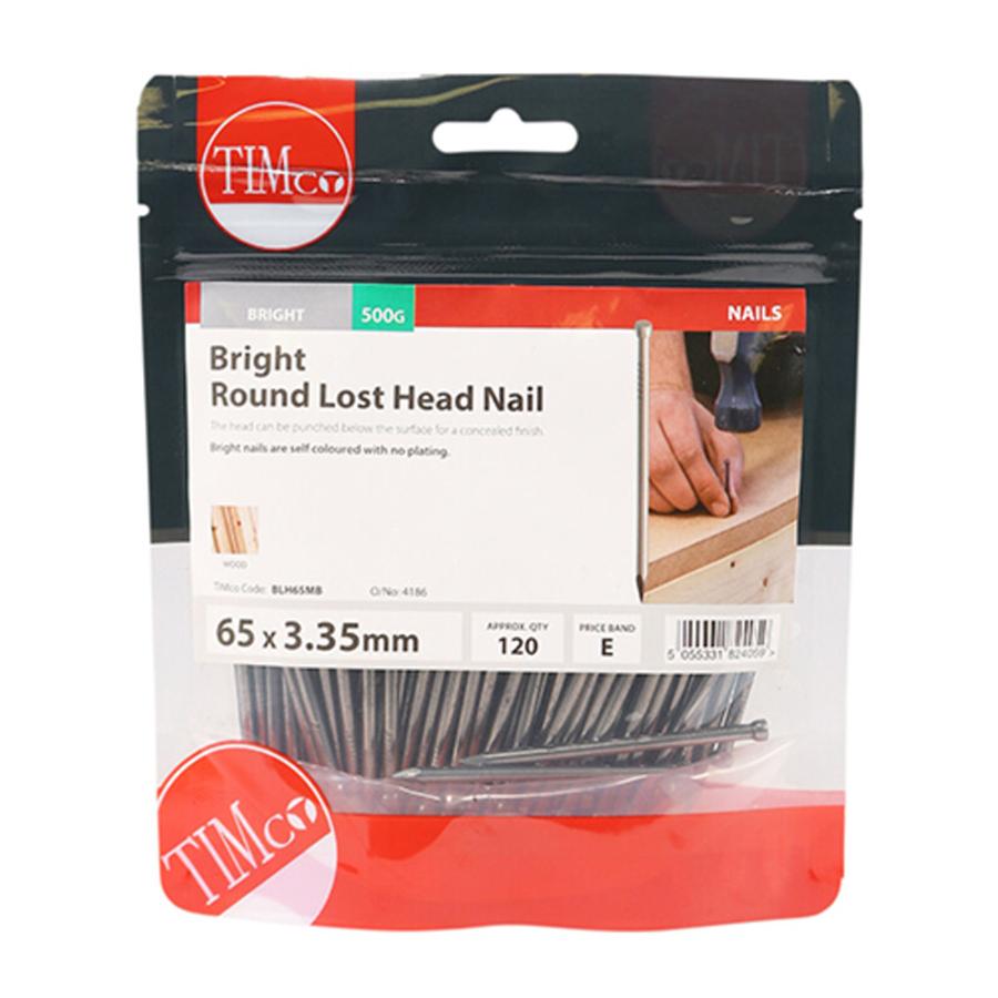 Picture of Timco Bright Round Lost Head Nails 65mm 500g