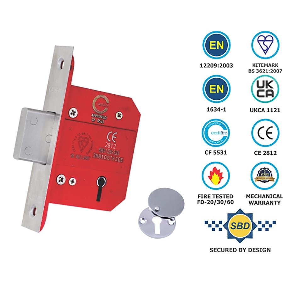 Picture of Sichern 5 Lever Deadlock BS3621 CE Certifire 63mm Satin Stainless