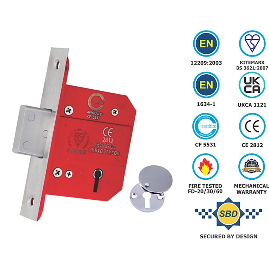 Picture of Sichern 5 Lever Deadlock BS3621 CE Certifire 76mm Satin Stainless