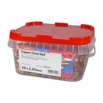 Show details for Timco Copper Clout Nails 2.65x30mm 2.5kg Tub Picture of Timco Copper Clout Nails 2.65x30mm 2.5kg Tub