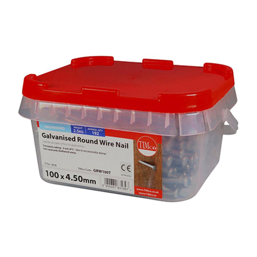 Picture of Timco Galvanised Round Wire Nails 100mm 2.5kg Tub