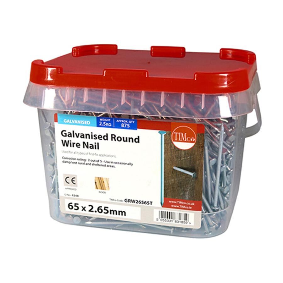 Picture of Timco Galvanised Round Wire Nails 2.65x65mm 2.5kg Tub