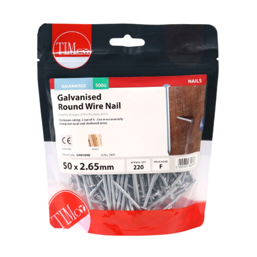 Timco Galvanised Round Wire Nails 50mm 500g