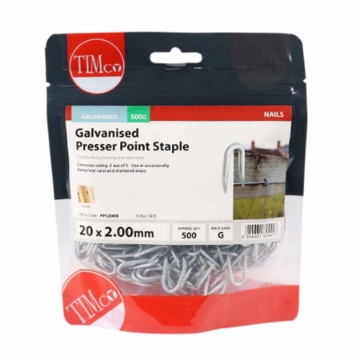 Show details for Timco Galvanised Presser Point Staples 20mm 500g Picture of Timco Galvanised Presser Point Staples 20mm 500g