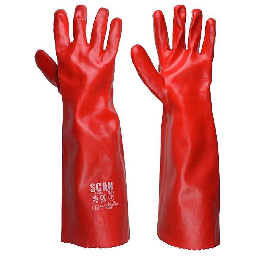 Picture of Scan PVC Gauntlet Gloves Red 45cm Sz9 (L)