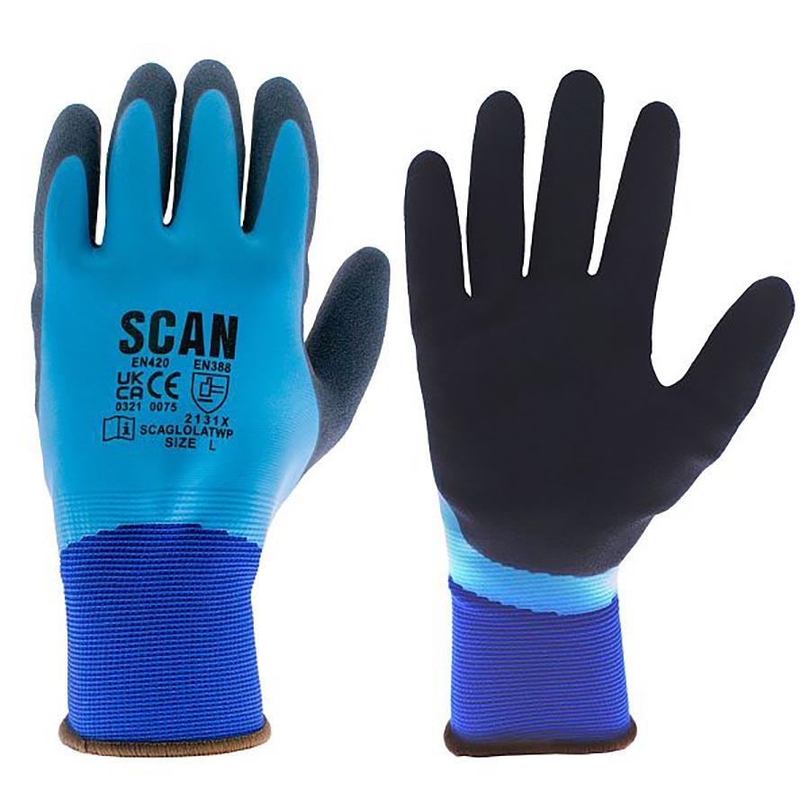 Picture of Scan Waterproof Gloves Latex Palm Blue/Black Sz10 (XL)