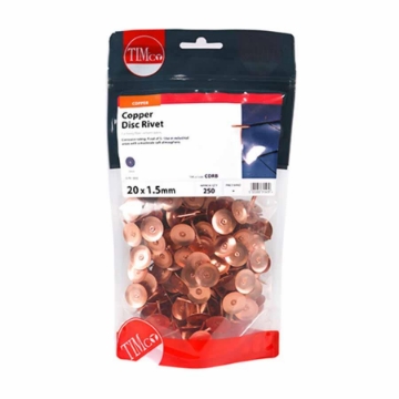 Show details for Timco Copper Disc Rivets 20mm Bag 250 Picture of Timco Copper Disc Rivets 20mm Bag 250