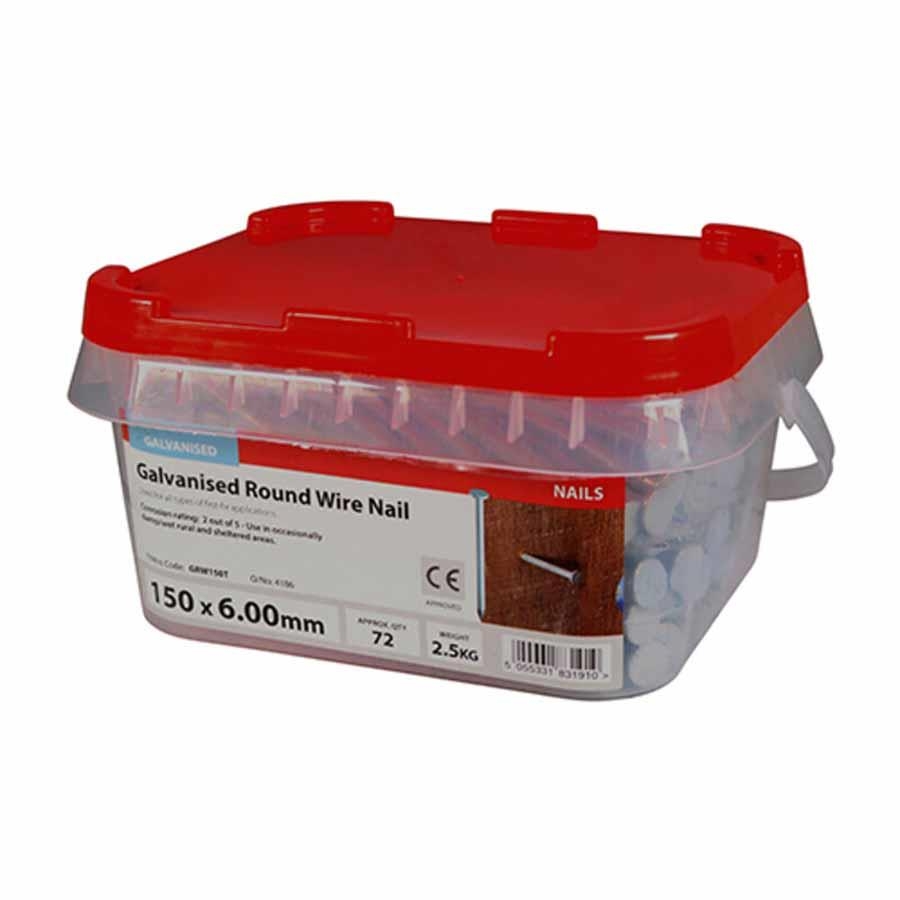 Picture of Timco Galvanised Round Wire Nails 150mm 2.5kg Tub