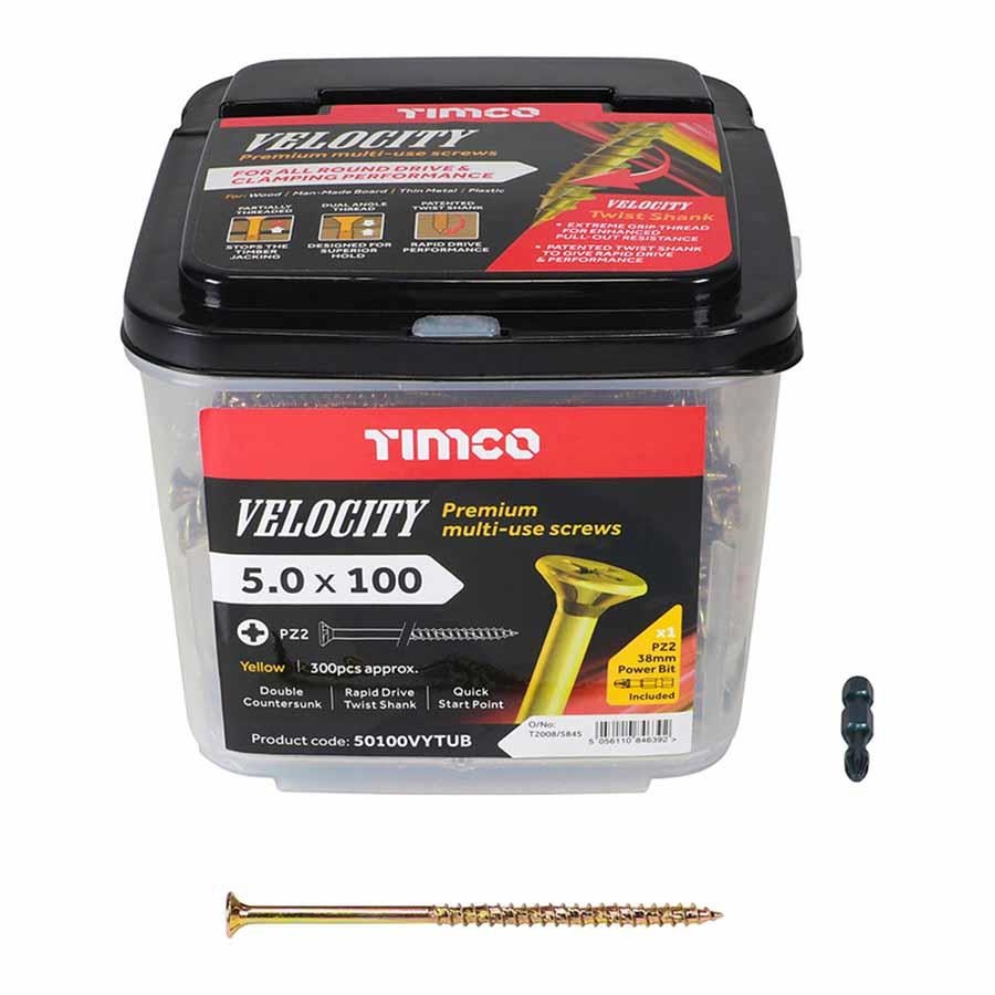 Picture of Timco Velocity Multi-Use Screw Yellow PZ2 5.0x100mm Tub 300