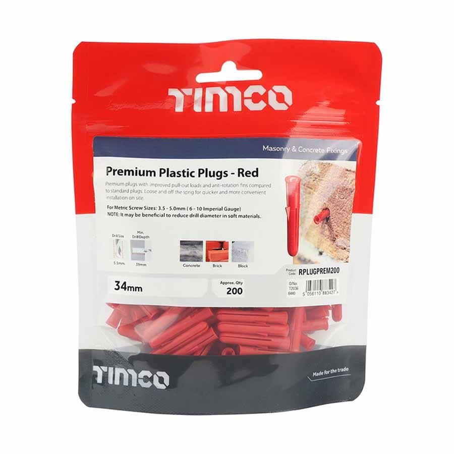Picture of Timco Premium Plastic Plugs Red 5.5mm Bag 200