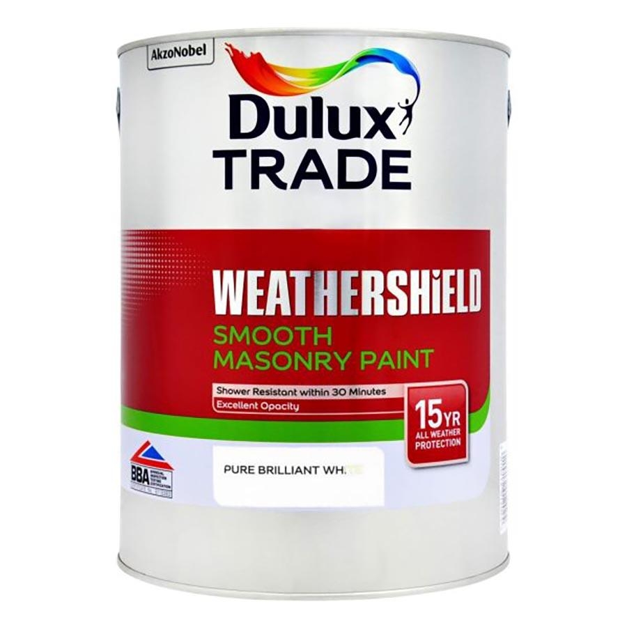 Picture of Dulux Trade Weathershield Smooth Masonry Pure Brilliant White 5L 