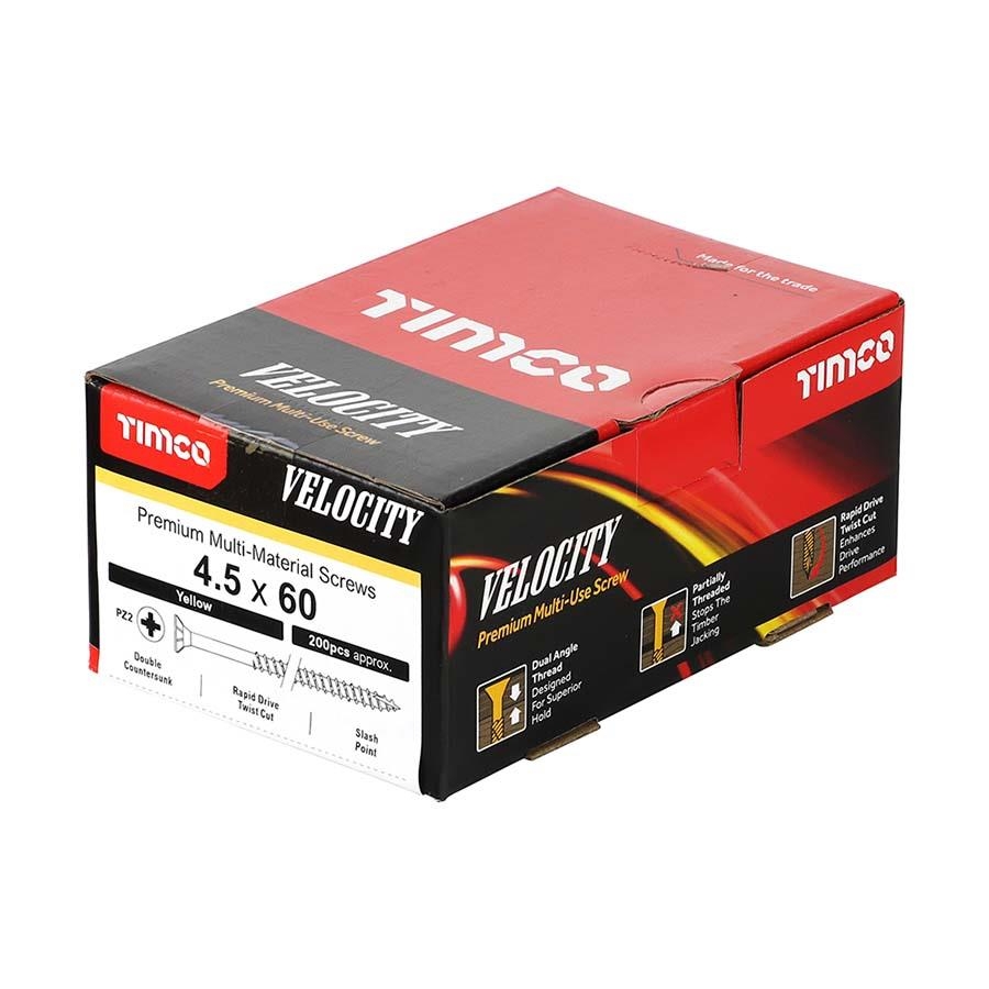 Picture of Timco Velocity Multi-Use Screw Yellow PZ2 4.5x60mm Box 200