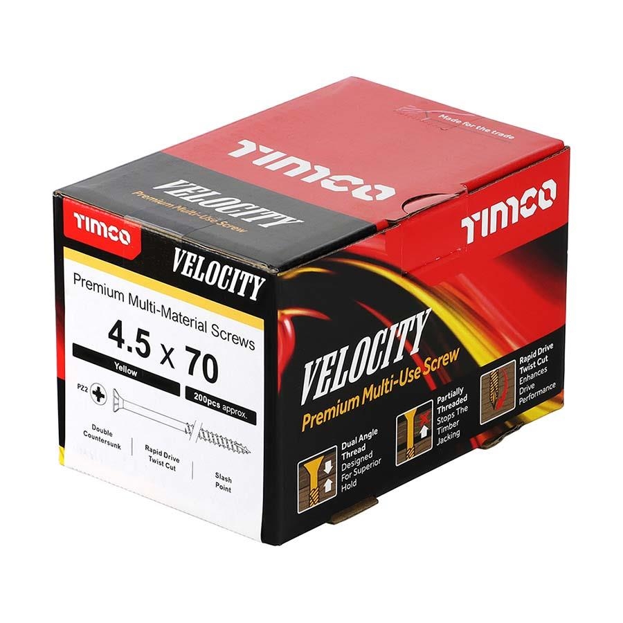 Picture of Timco Velocity Multi-Use Screw Yellow PZ2 4.5x70mm Box 200