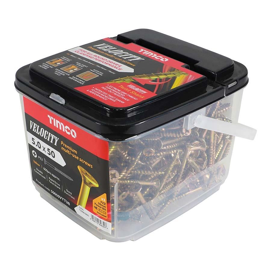 Picture of Timco Velocity Multi-Use Screw Yellow PZ2 5.0x50mm Tub 600