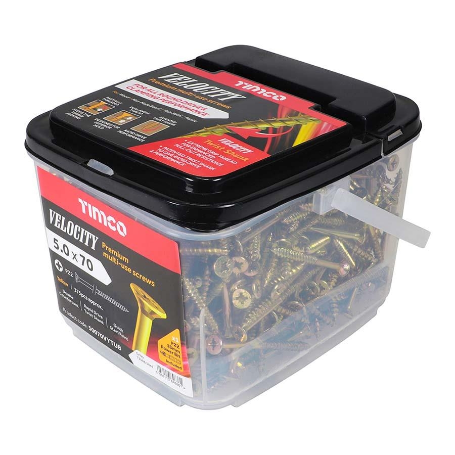 Picture of Timco Velocity Multi-Use Screw Yellow PZ2 5.0x70mm Tub 375
