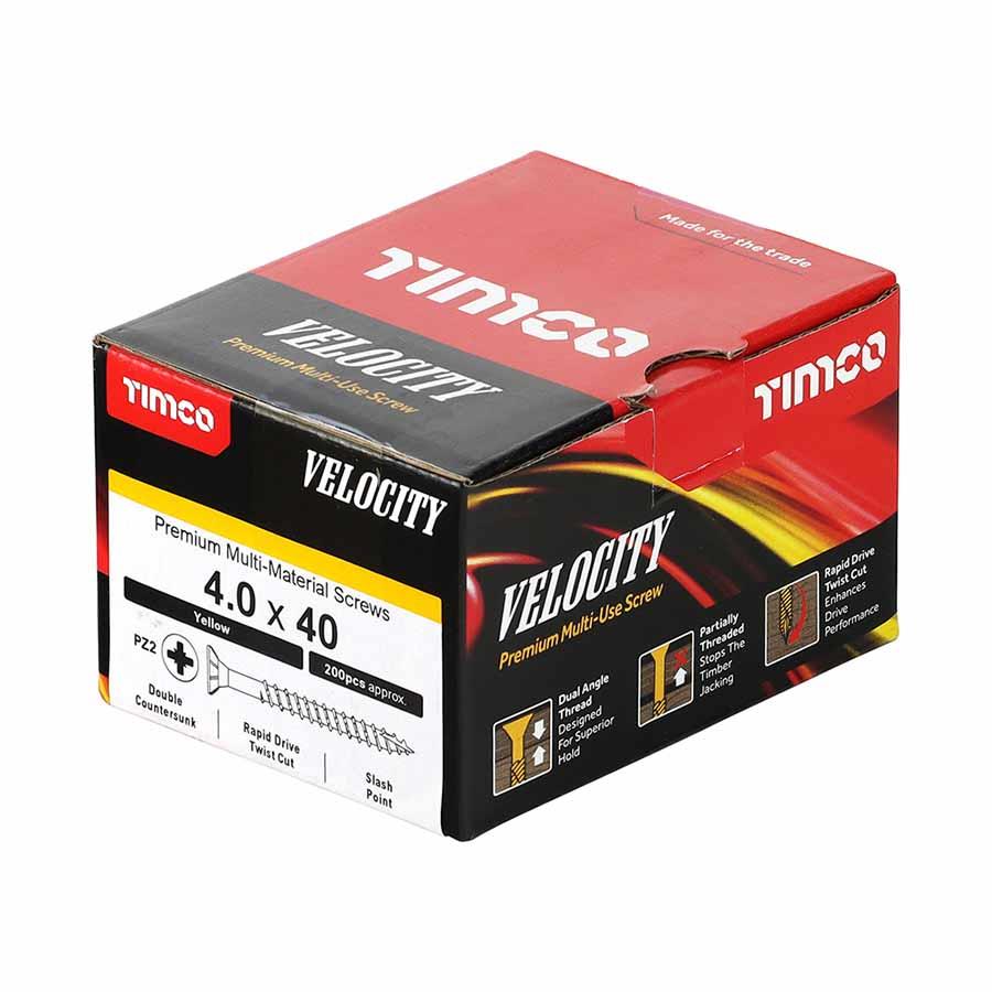 Timco Velocity Multi-Use Screw Yellow PZ2 4.0x40mm Box 200 from County ...