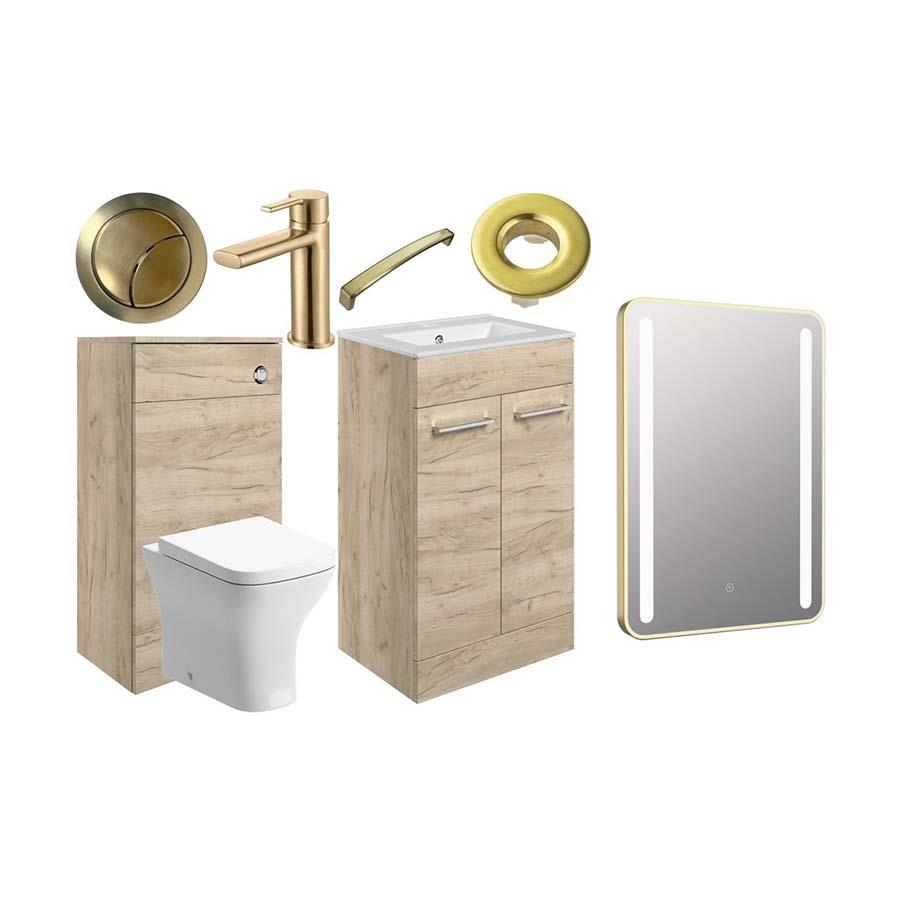 Picture of CBSH108137 Brook 510mm F/S Furniture Pack - Oak w/Brushed Brass Finishes
