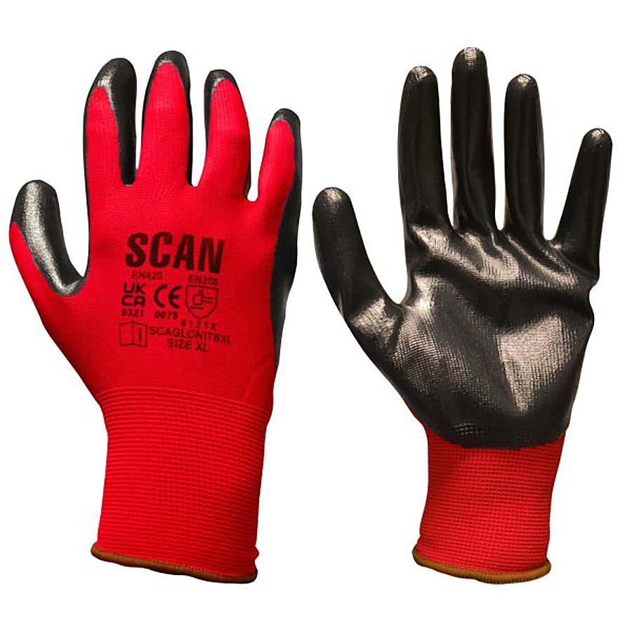 Picture of Scan Nitrile Coated Gloves Red Polyester Liner Sz9 (L)